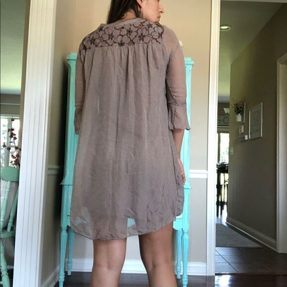 Nicole Brown 100% Silk Mini Dress Lace Italy Lightweight Women Size Small - Picture 3 of 8